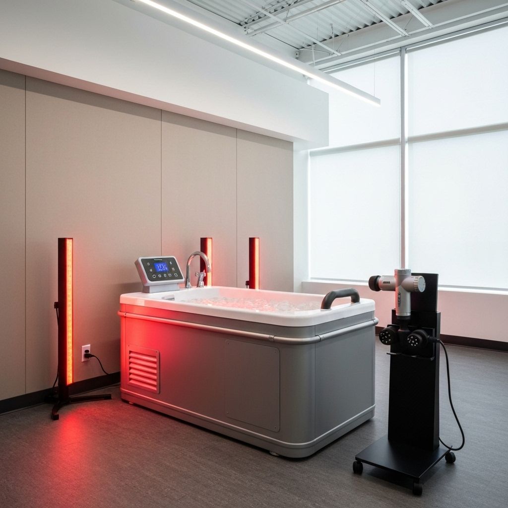 Recovery tools including ice bath and red light therapy